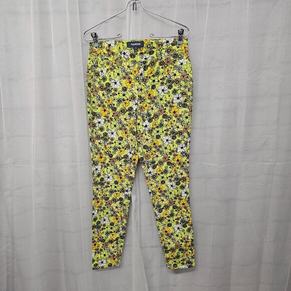 Modcloth Green Orange Floral Straight Leg Jeans Groovy Retro 6 - Picture 1 of 12